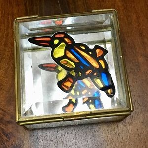 Curio Case , Brass & Glass Vintage 🦜Jewlery Box